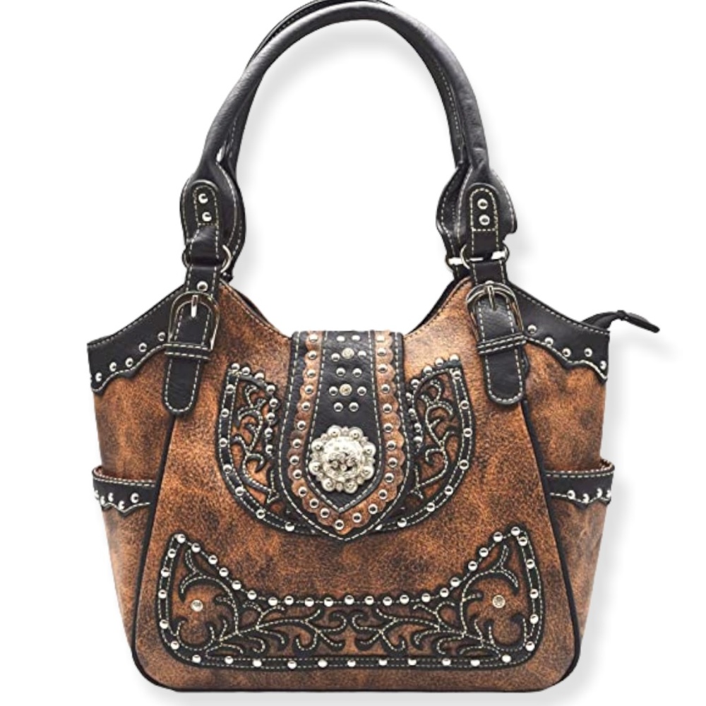 Western Style Rhinestone Concho Concealed Carry Purse Country Handbag